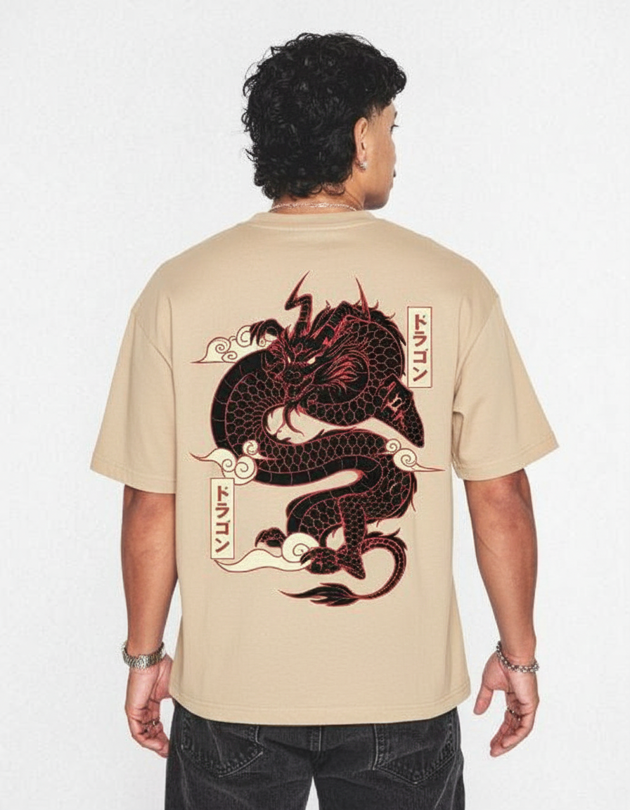 Men's 'Dragon' Printed Oversized T-shirt