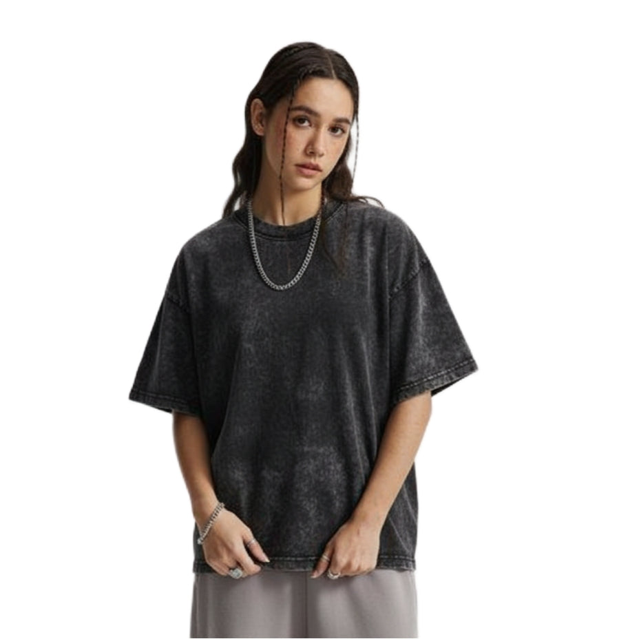 Women's Acidwash Oversized T-shirt- Black