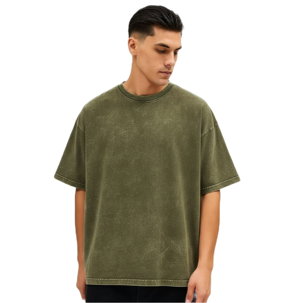 Men's Acidwash Oversized T-shirt - Olive Green