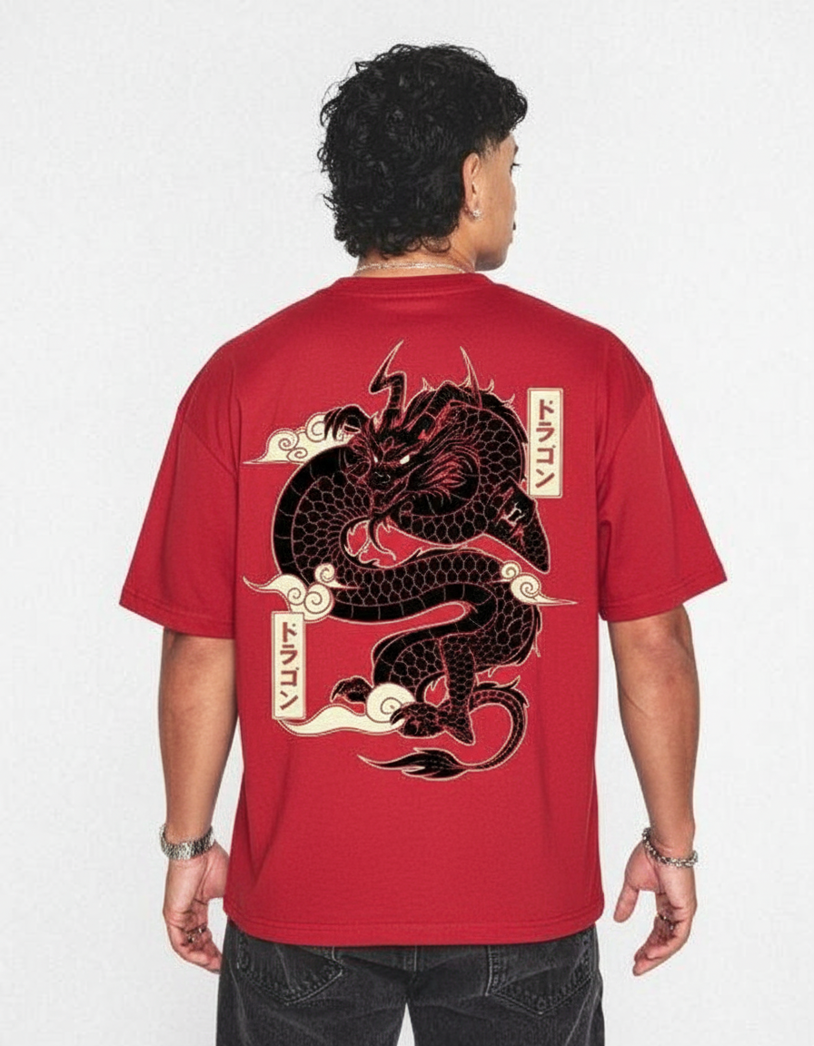 Men's 'Dragon' Printed Oversized T-shirt