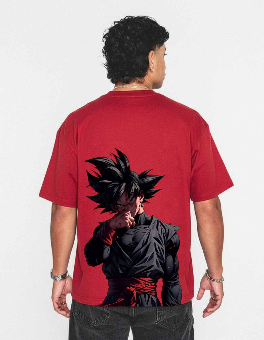 Men's Oversized 'GOKU' Printed T-shirt - Red